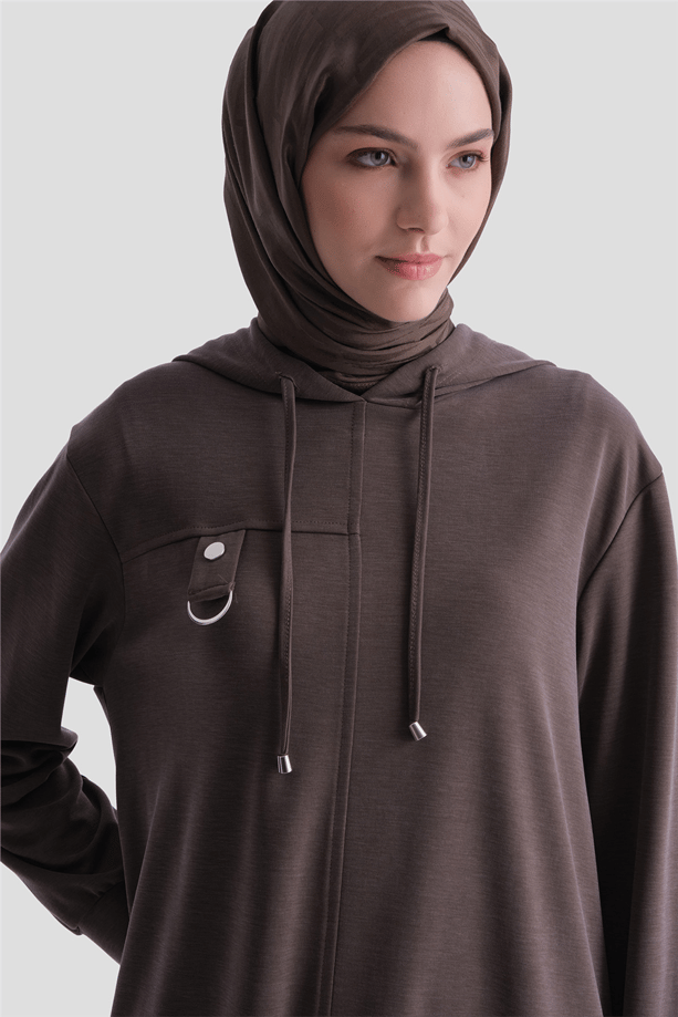 Armine Kapüşonlu Örme Rayon Takım 25KD4386 Kahverengi