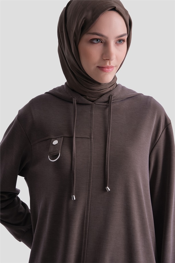 Armine Kapüşonlu Örme Takım 25KD4386 Kahverengi