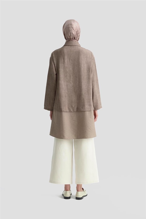 Armine Efektli Kumaş Mixli Tunik 25K4902 Kakao