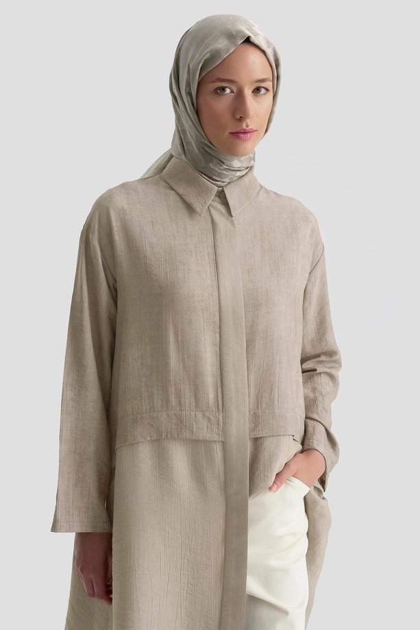 Armine Efektli Kumaş Mixli Tunik 25K4902 Vizon