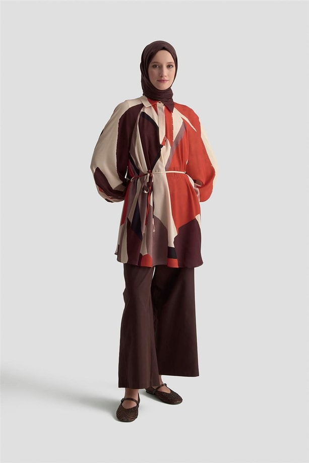 Armine Balon Kollu Dökümlü Tunik 25K4905 Kiremit