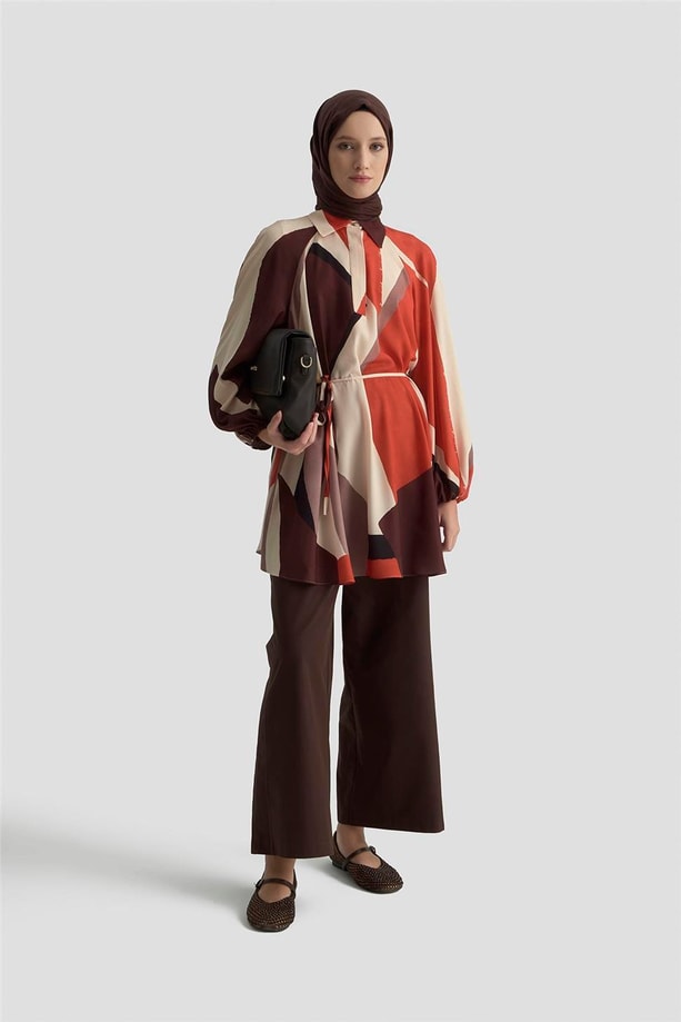 Armine Balon Kollu Dökümlü Tunik 25K4905 Kiremit