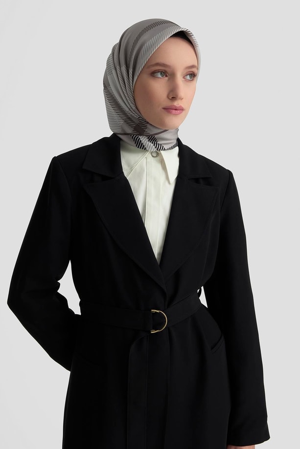 Armine Etek Ucu Asimetrik Kemerli Ceket 25K5103 Siyah