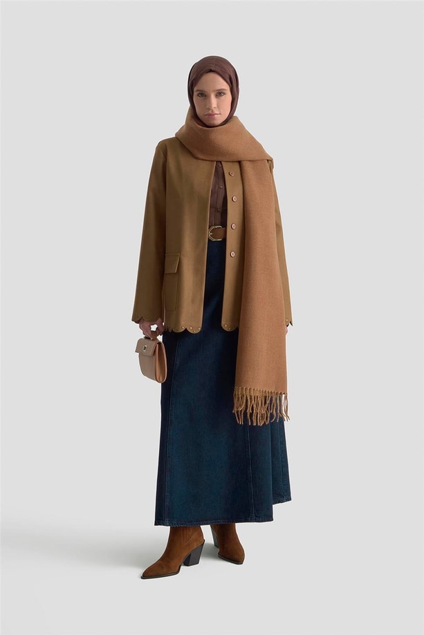 Armine Etek Ucu Lazer Kesimli Ceket 25K5131 Camel