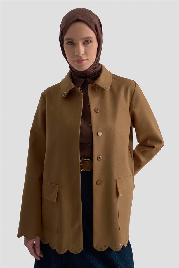 Armine Etek Ucu Lazer Kesimli Ceket 25K5131 Camel