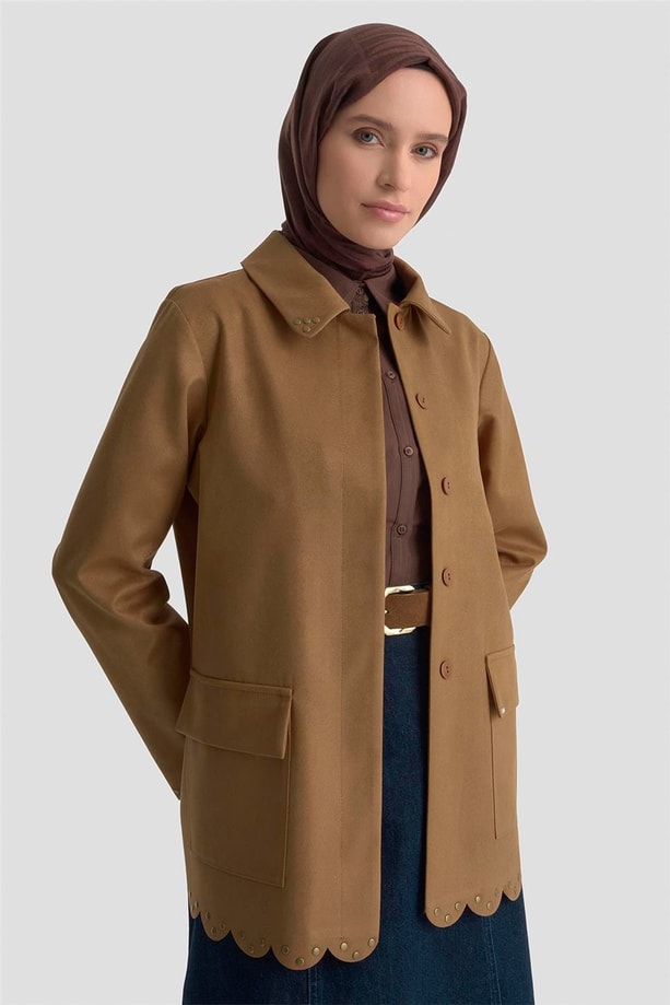 Armine Etek Ucu Lazer Kesimli Ceket 25K5131 Camel