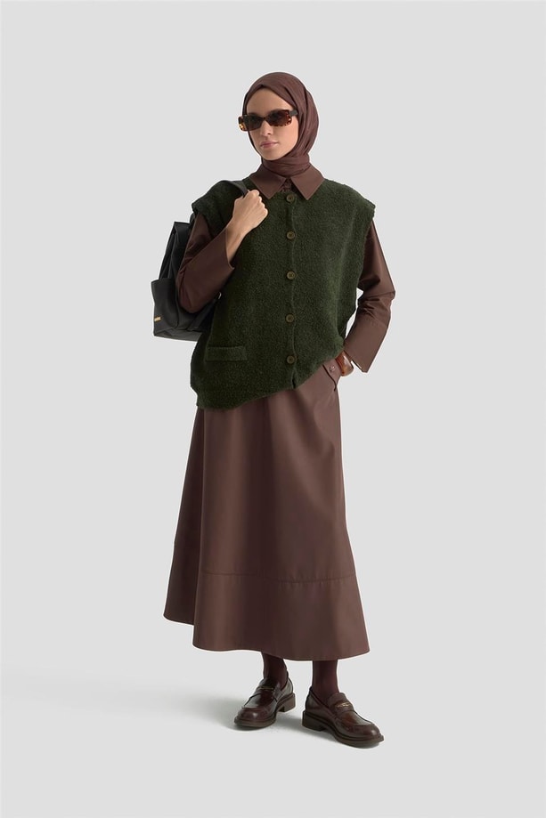 Armine Oversize Triko Yelek 25KD6011 Haki