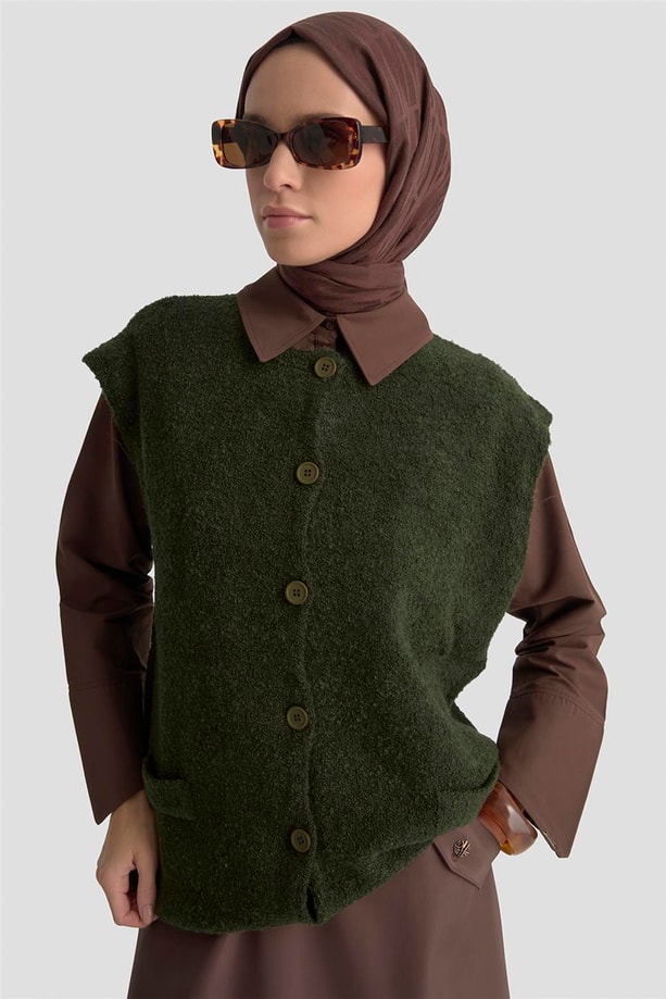 Armine Oversize Triko Yelek 25KD6011 Haki