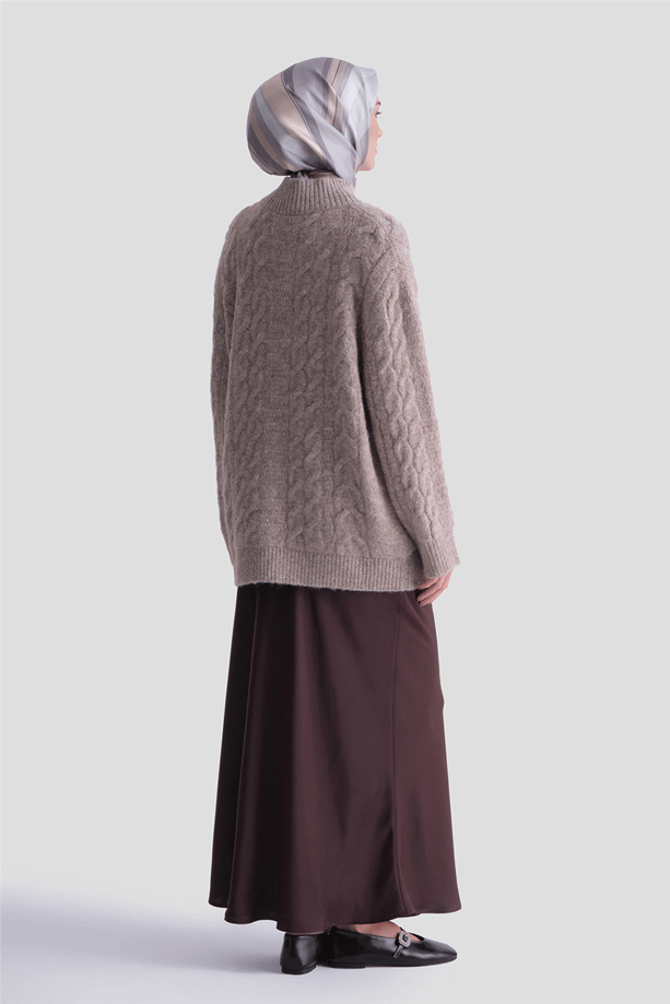 Armine Saç Örgü Desenli Kazak 25KD6002 Ekru - Vizon