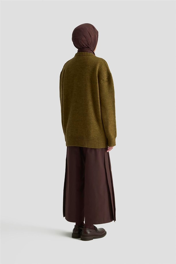 Armine İşleme Detaylı Kazak 25KD6003 Koyu Haki