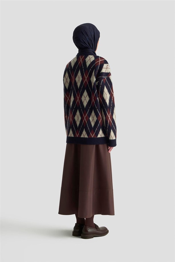 Armine Baklava Desenli Kazak 25KD6004 Lacivert