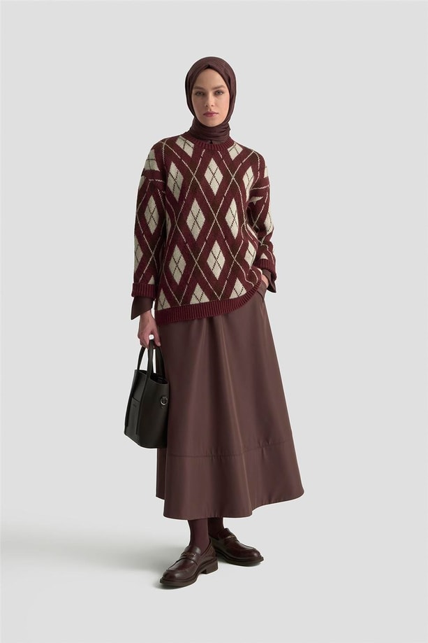 Armine Baklava Desenli Kazak 25KD6004 Bordo