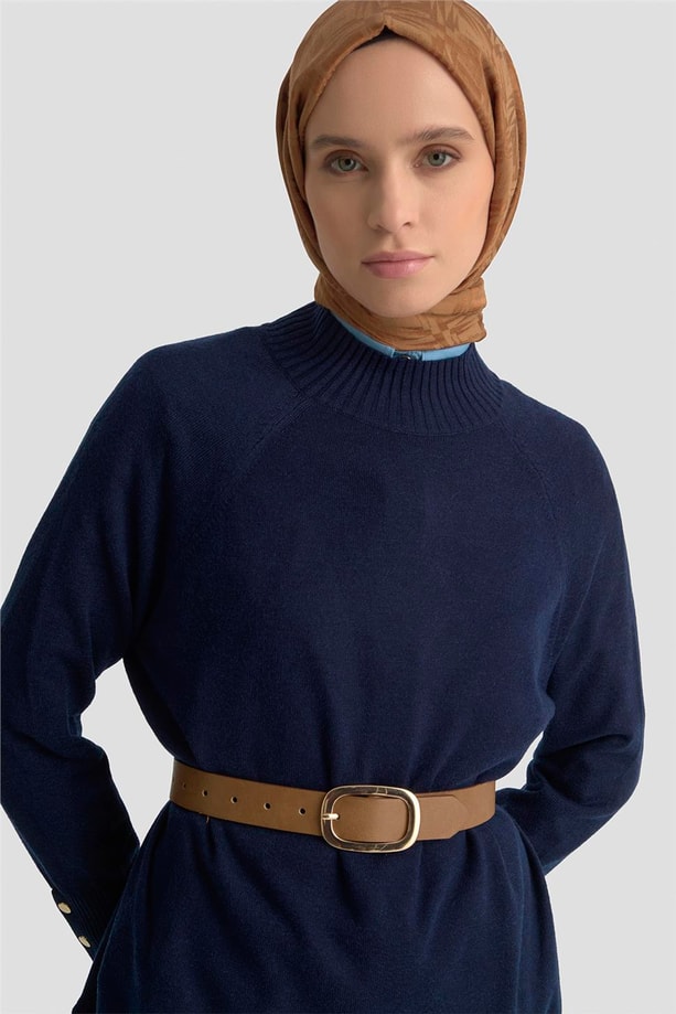 Armine Düğmeli Basic Oversize Kazak 25KD6016 Lacivert