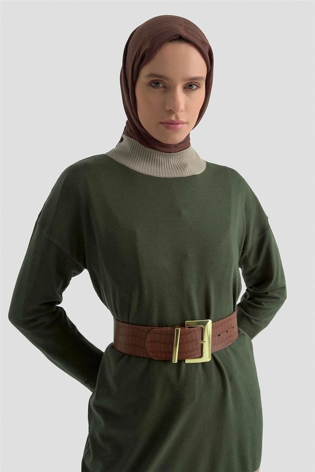 Armine Color Block Triko Tunik 25KD6018 Haki