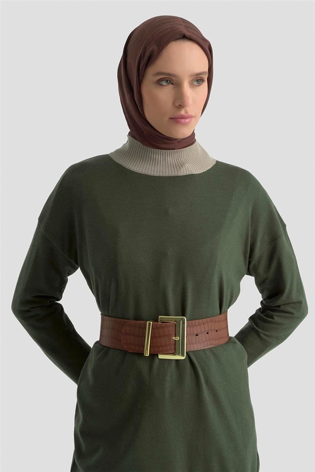 Armine Color Block Triko Tunik 25KD6018 Haki