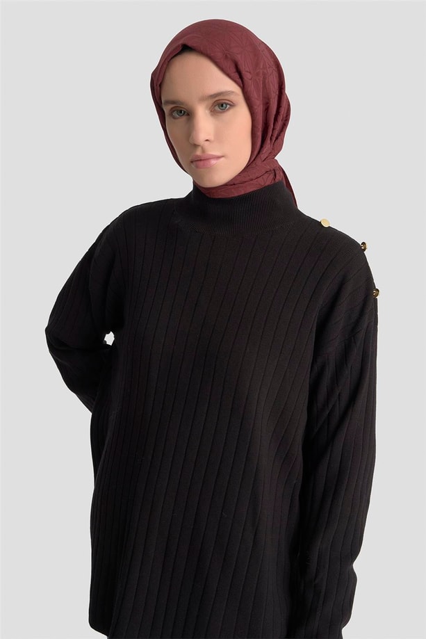 Armine Yüksek Yaka Triko Kazak 25KD6019 Siyah