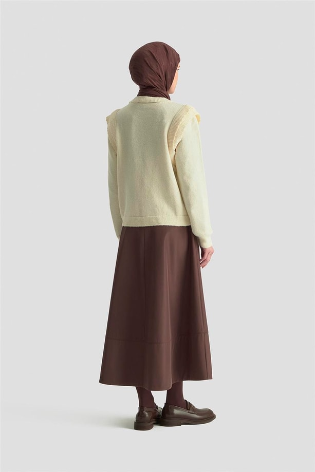 Armine Kolları Fırfırlı Kazak 25KD6012 Ekru