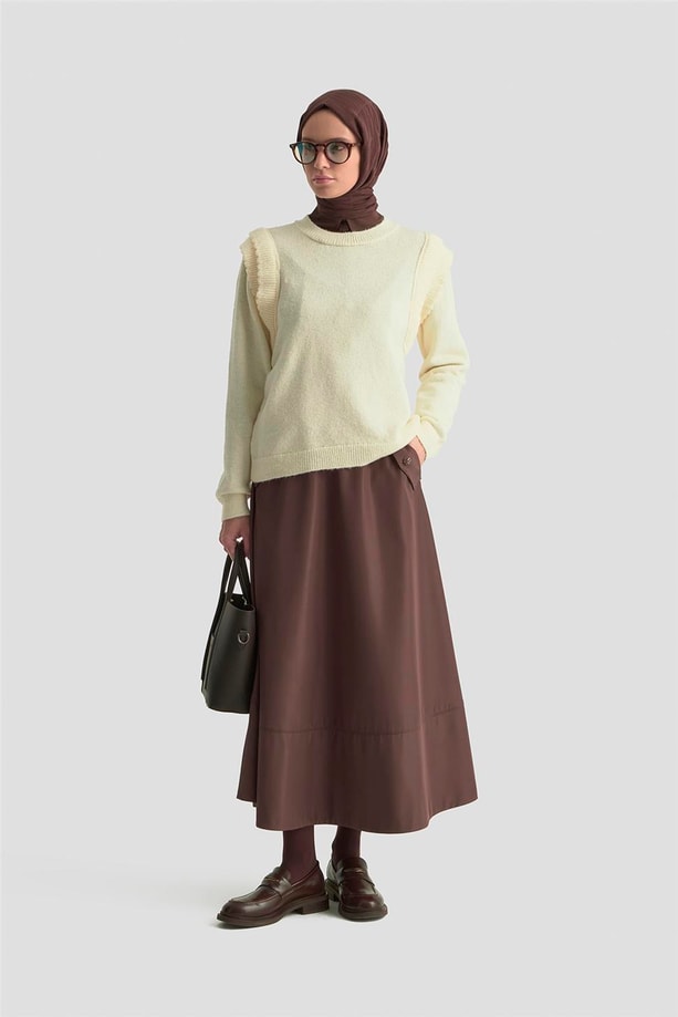 Armine Kolları Fırfırlı Kazak 25KD6012 Ekru