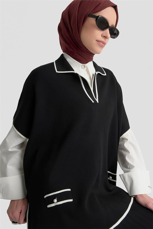 Armine İnci Detaylı Pelerinli Etek Takım 25KD6020 Siyah
