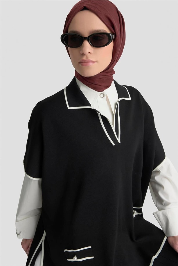 Armine İnci Detaylı Pelerinli Etek Takım 25KD6020 Siyah
