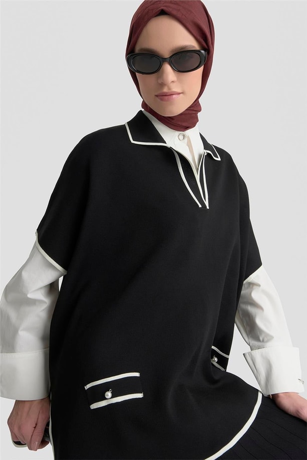Armine İnci Detaylı Pelerinli Etek Takım 25KD6020 Siyah