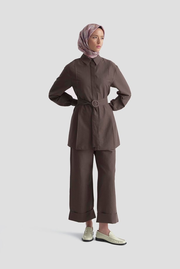 Armine Pileli Pantolonlu Takım 25K6101 Kakao