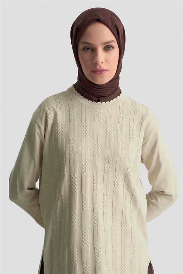 Armine Örgü Desenli Kazak 25KD7004 Bej