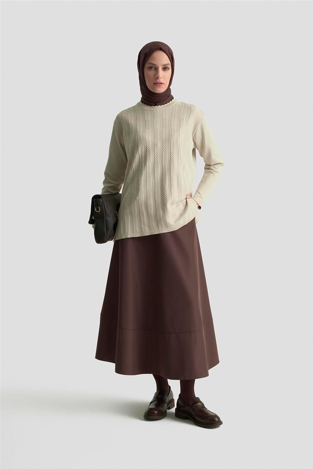 Armine Örgü Desenli Kazak 25KD7004 Bej