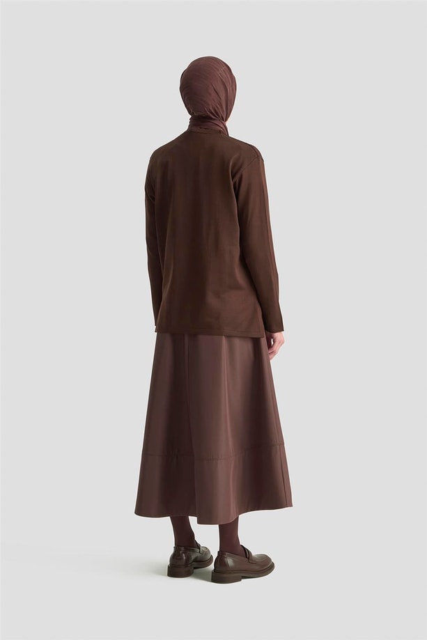 Armine Örgü Desenli Kazak 25KD7004 Kahverengi