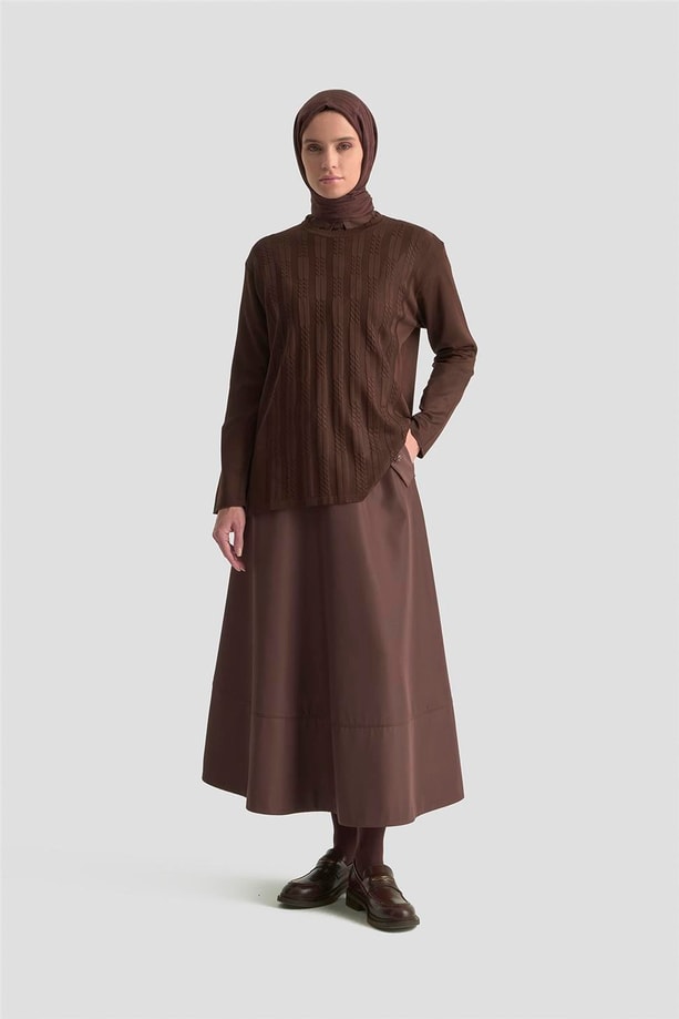 Armine Örgü Desenli Kazak 25KD7004 Kahverengi