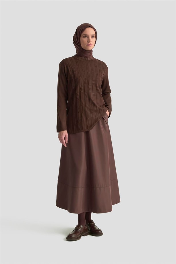 Armine Örgü Desenli Kazak 25KD7004 Kahverengi