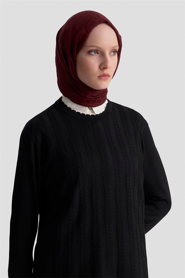 Armine Örgü Desenli Kazak 25KD7004 Siyah