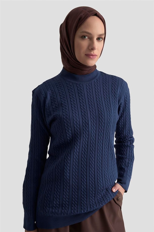  Armine Saç Örgü Kazak 25KD7005 İndigo