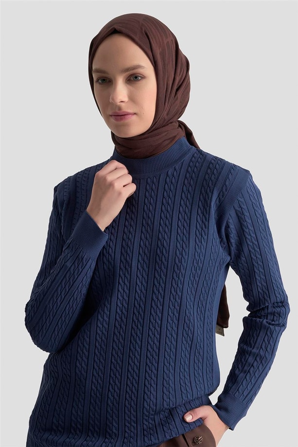  Armine Saç Örgü Kazak 25KD7005 İndigo