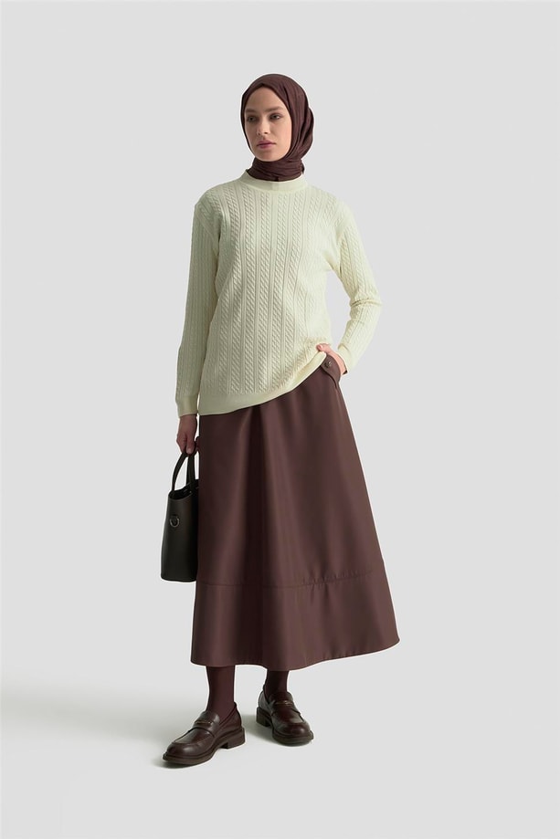 Armine Saç Örgü Kazak 25KD7005 Krem