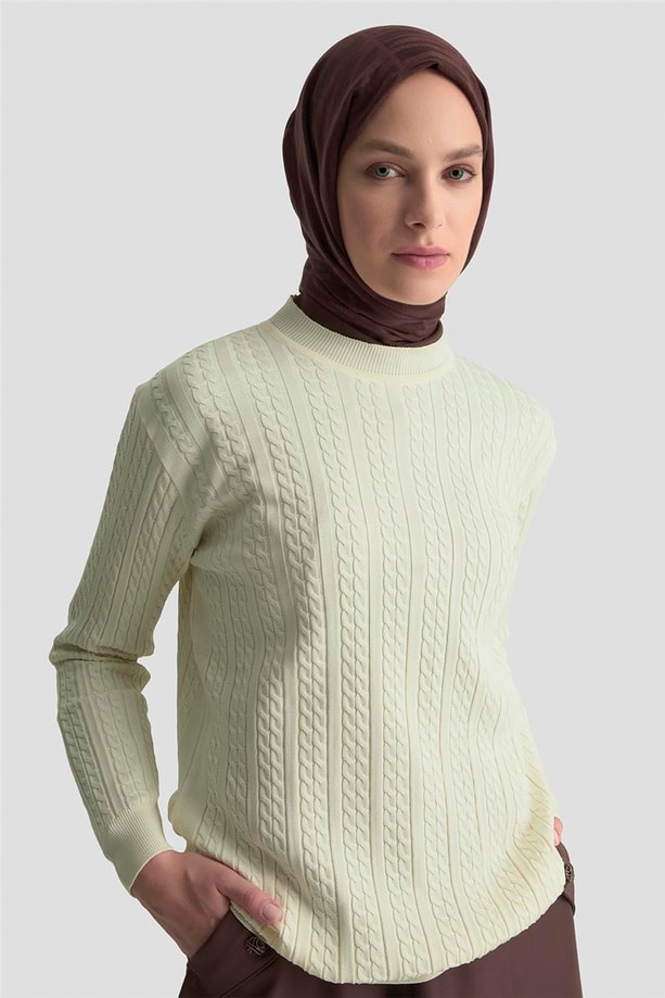 Armine Saç Örgü Kazak 25KD7005 Krem