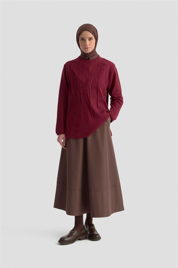 Armine Başak Desenli Kazak 25KD7006 BORDO