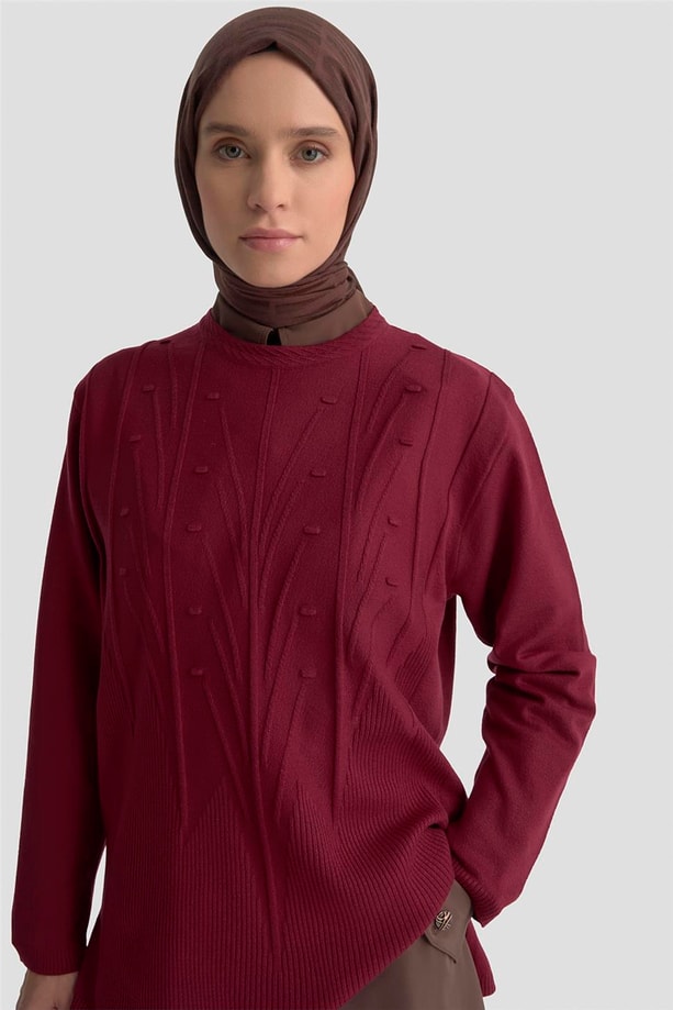 Armine Başak Desenli Kazak 25KD7006 BORDO