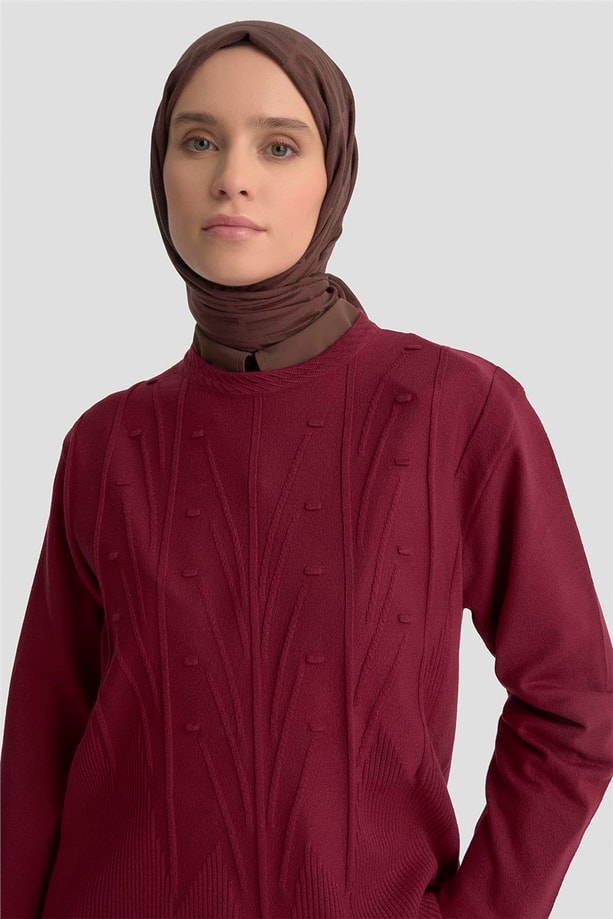 Armine Başak Desenli Kazak 25KD7006 BORDO