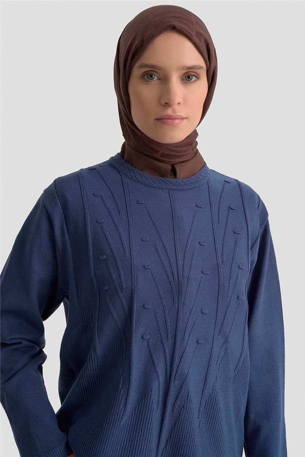 Armine Başak Desenli Kazak 25KD7006 İndigo