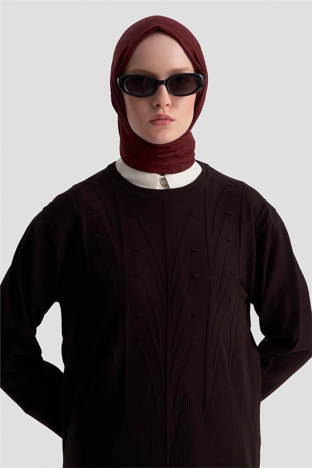 Armine Başak Desenli Kazak 25KD7006 Siyah