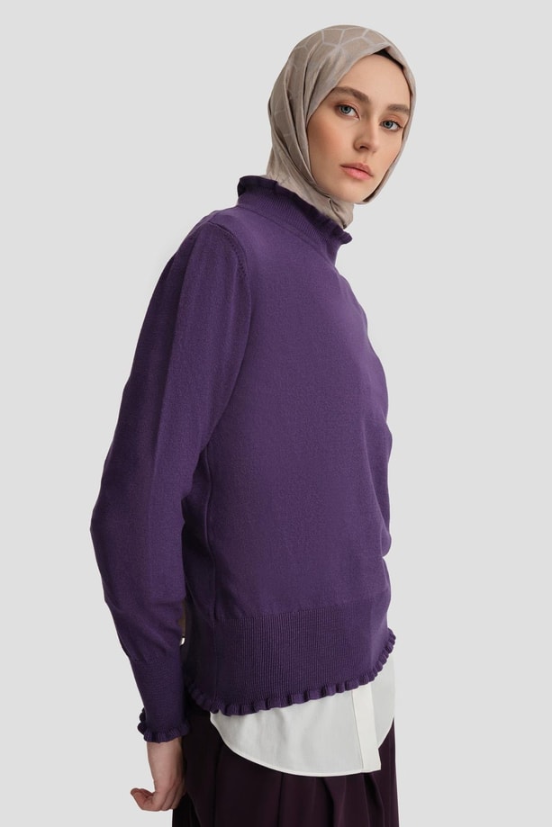 Armine Fırfır Detaylı Kazak 25KD7007 Mor