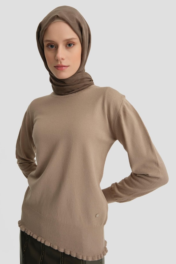 Armine Fırfır Detaylı Kazak 25KD7007 Vizon