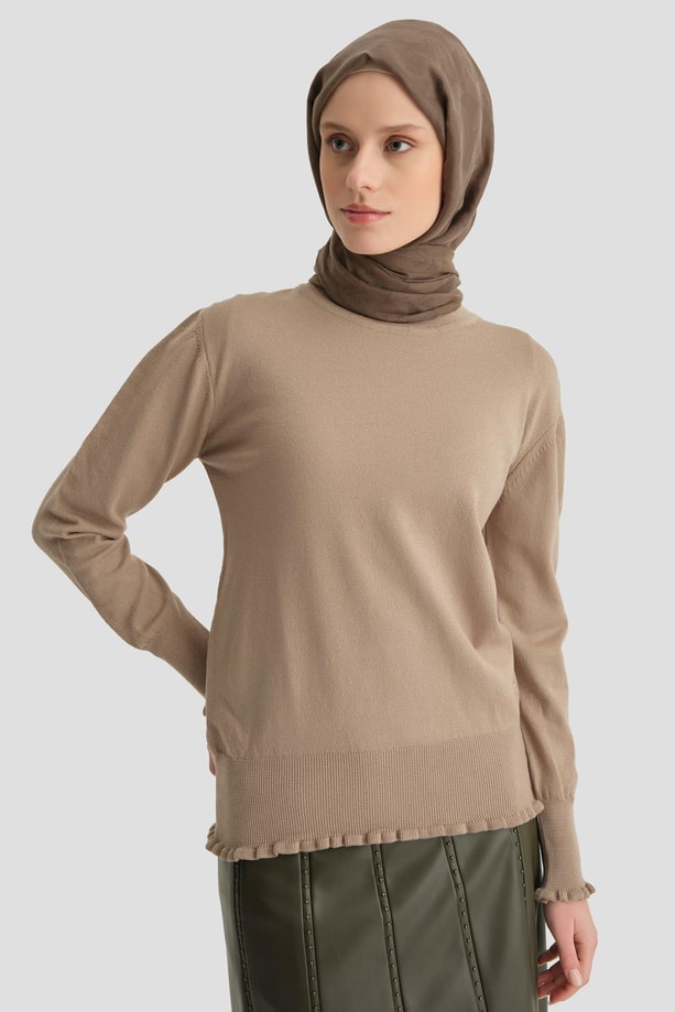Armine Fırfır Detaylı Kazak 25KD7007 Vizon