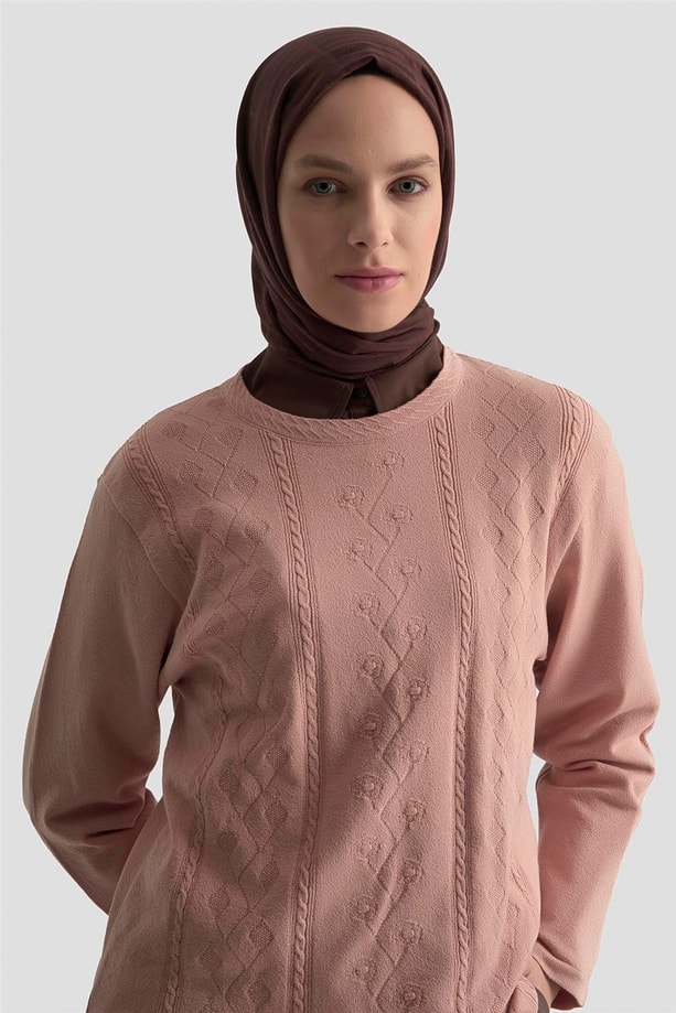 Armine Desenli Kazak 25KD7009 Pudra