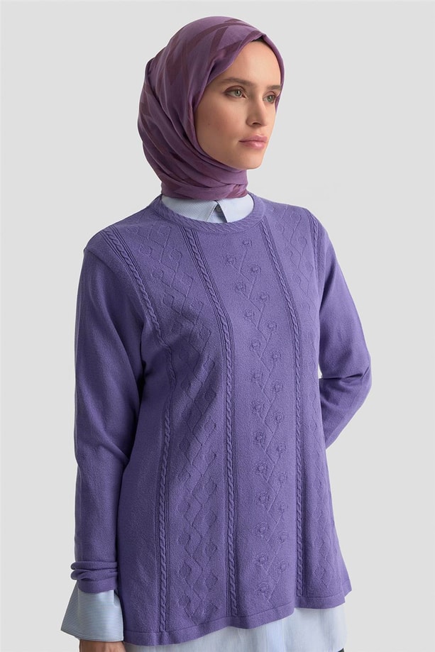 Armine Desenli Kazak 25KD7009 Lila