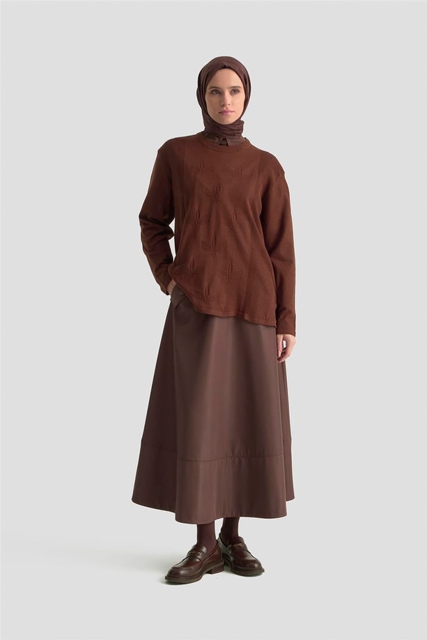 Armine Desenli Kazak 25KD7010 Kahverengi