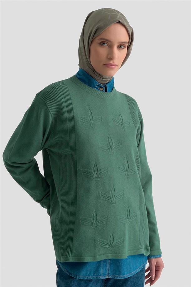 Armine Desenli Kazak 25KD7010 Yeşil