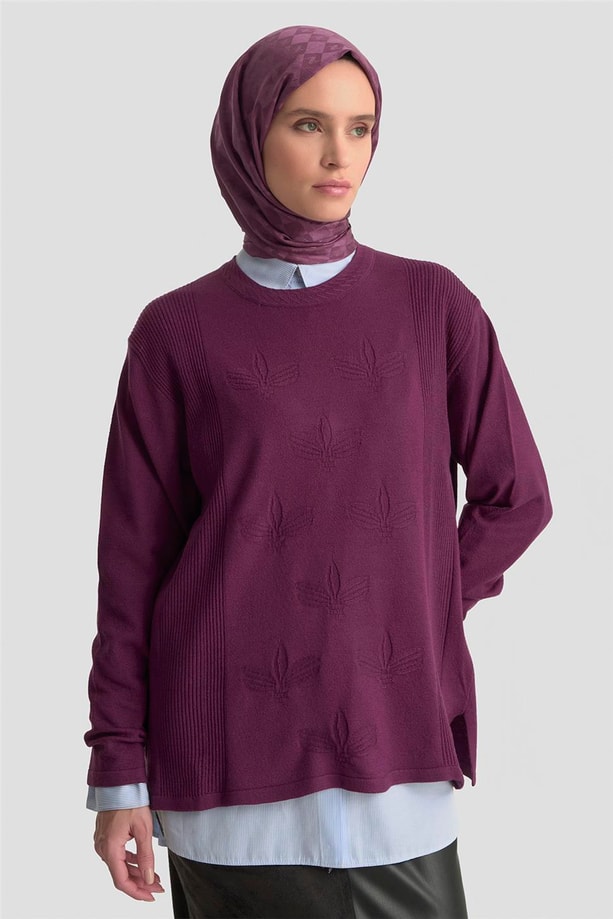  Armine Desenli Kazak 25KD7010 Mürdüm
