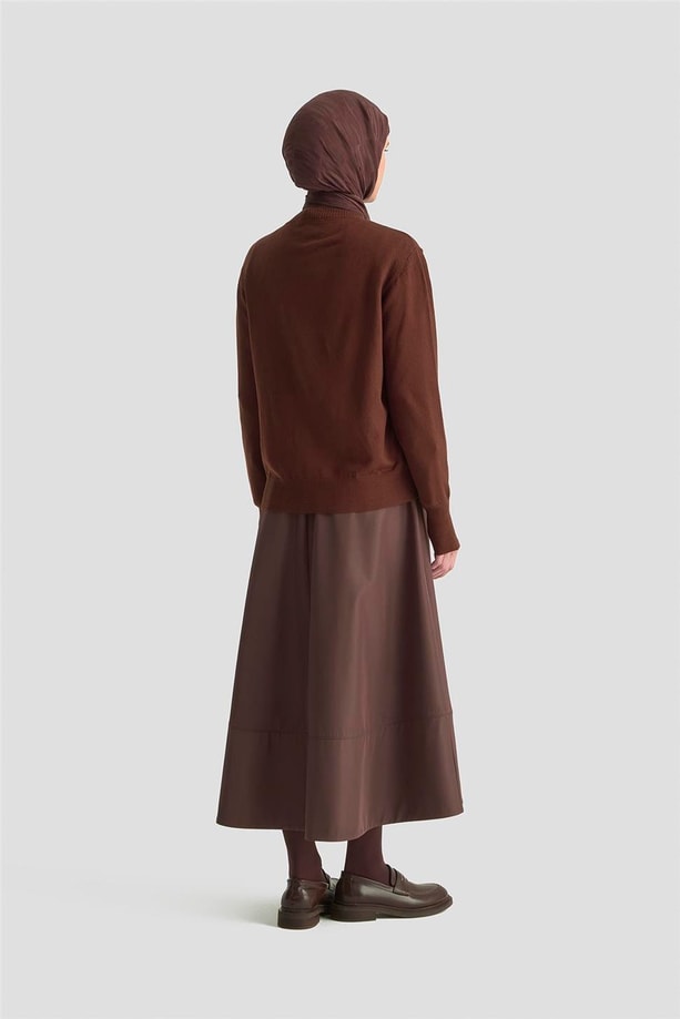 Armine Düğme Detaylı Basic Hırka 25KD7012 Kahverengi